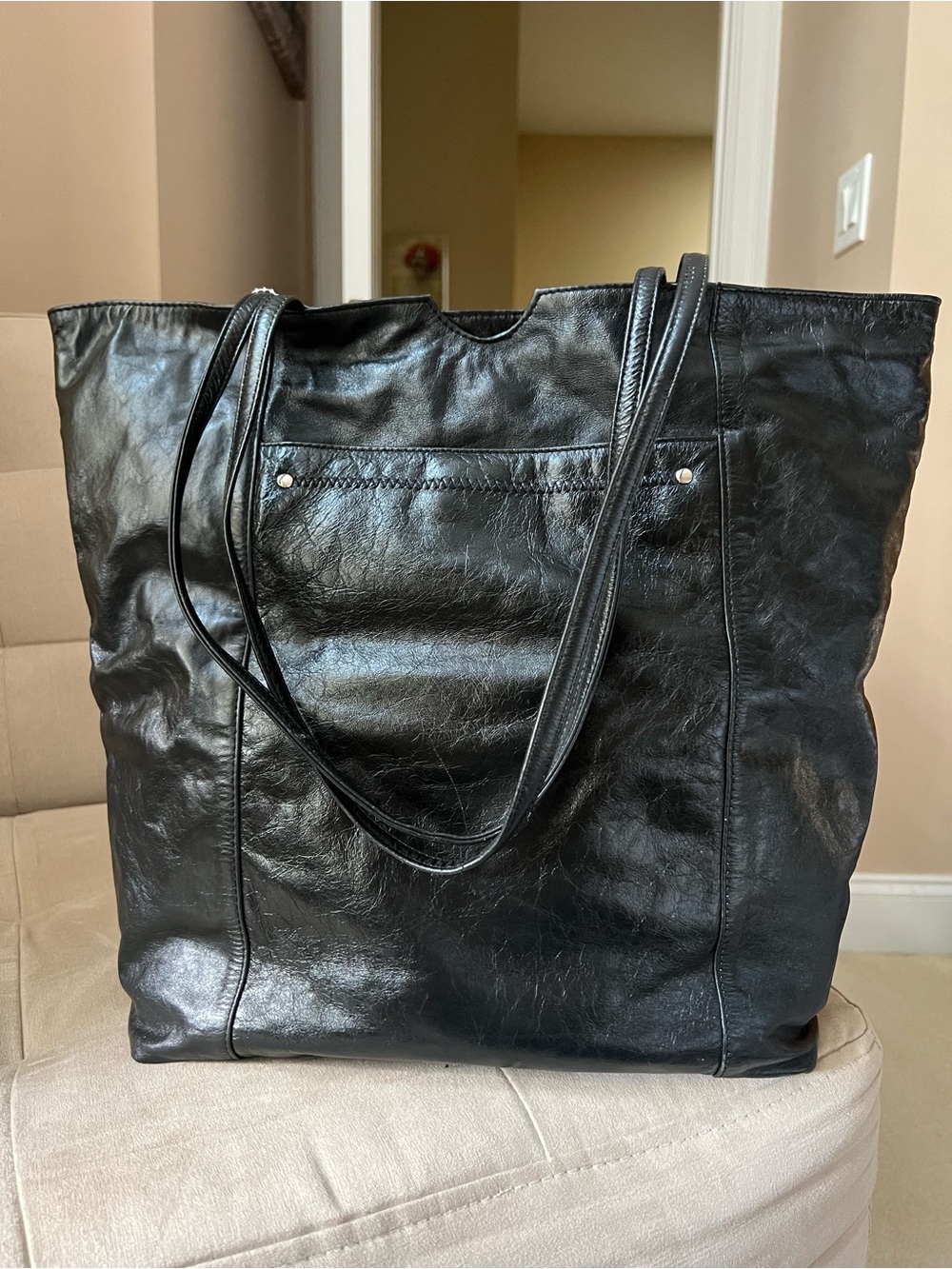 Latico Black Full Grain Leather Slouchy Tote Shoulder Bag